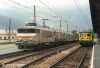 BB 7239 im Grenzbahnhof La-Tour-de-Carol-Enveitg am 14.08.89 mit Ex 4873 Toulouse - La-Tour-de-Carol